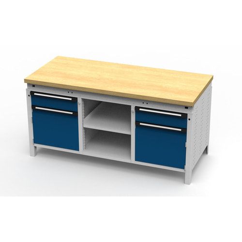 OTTOKIND Werkbank - bündig Arbeitsplatte - 850 x 1.695 x 750 mm (HxBxT) - 2 Schubladen - 2 Schränke - 2 Ablageböden - lichtgrau