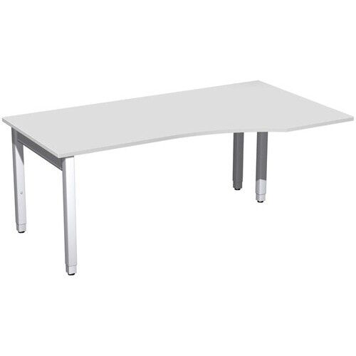 Eckschreibtisch, Ecke rechts, Füße einseitig verkürzt, 4-Fuß Quadrat Pro, höhenverstellbar, 680-800 x 1.600 x 1.000 mm (HxBxT), Dekor Ahorn