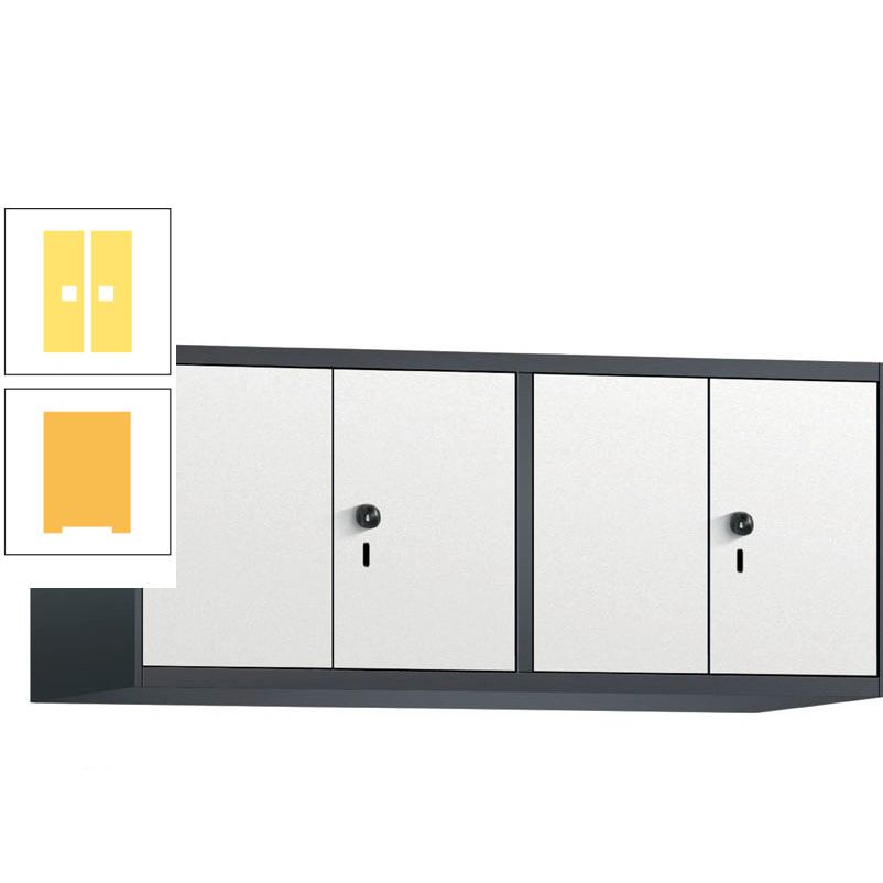 Aufsatzschrank, Schrankaufsatz, Türen paarweise, 4 Fächer a 300 mm, Farbe Pastellgelb, Tür anthrazitgrau, 500 x 1.200 x 500 mm (HxBxT)