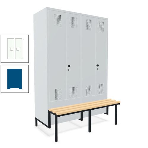 Doppel-Spind, Garderobenschrank, Buche Sitzbank integriert, 4 Abteile 300 mm, Korpus anthrazitgrau, Tür anthrazitgrau, 1.850 x 1.200 x 815 mm (HxBxT)