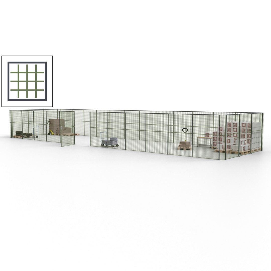 Maschinen Schutzgitter - Hallentrennwand - Sicherheitszaun - Tür - 45 m - 2.200 x 18.400 x 4.900 mm (HxBxT) - enzianblau