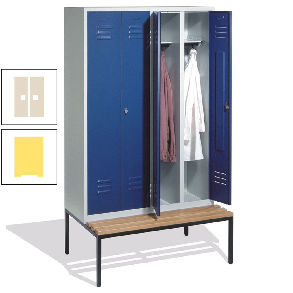 Doppel-Spindschrank, Buche Sitzbank untergebaut, 4 Abteile a 300 mm, Korpus lichtgrau, Tür anthrazitgrau, 2.090 x 1.190 x 815 mm (HxBxT)