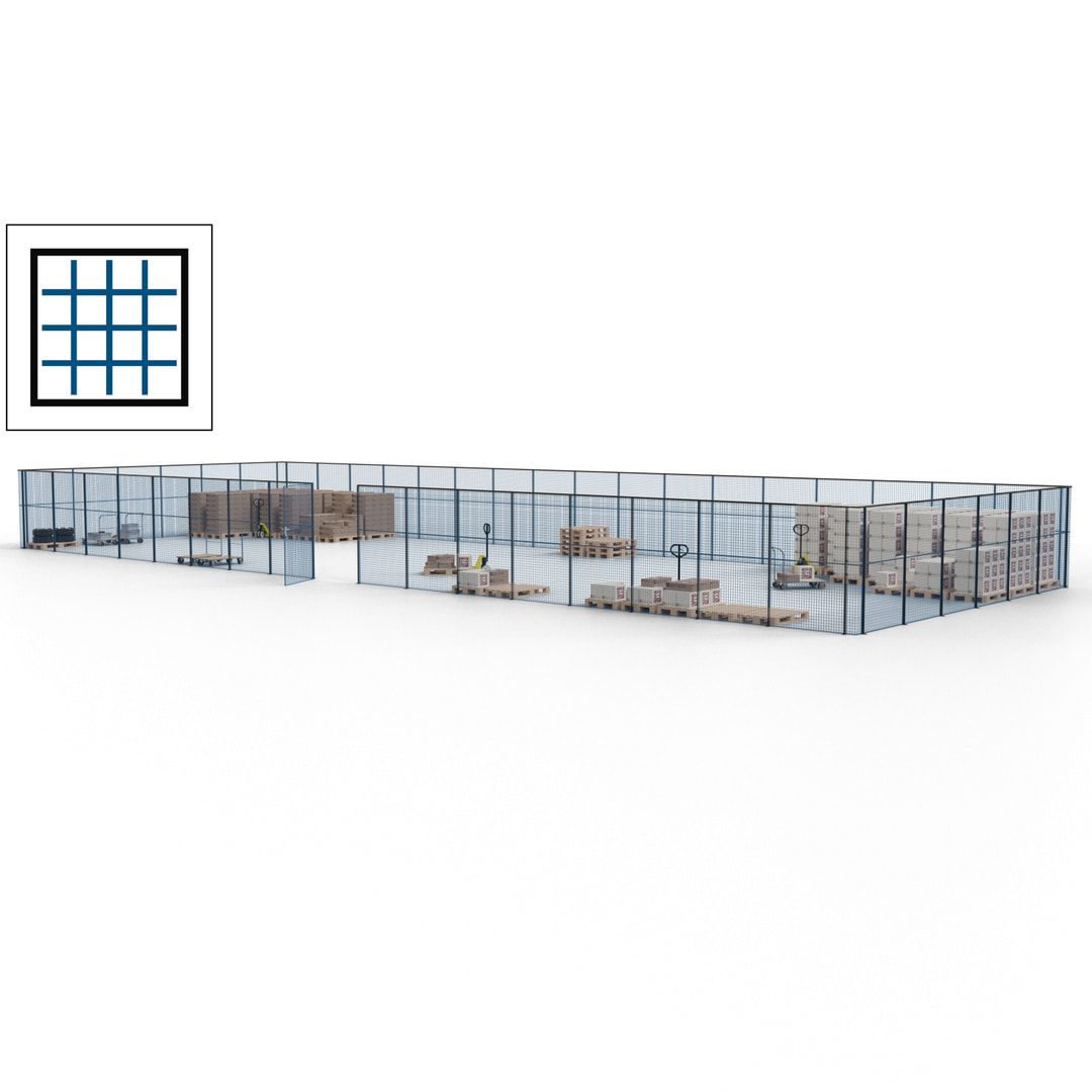 Maschinen Schutzgitter - Hallentrennwand - Sicherheitszaun - Tür - 69 m - 2.200 x 19.900 x 15.400 mm (HxBxT) - enzianblau