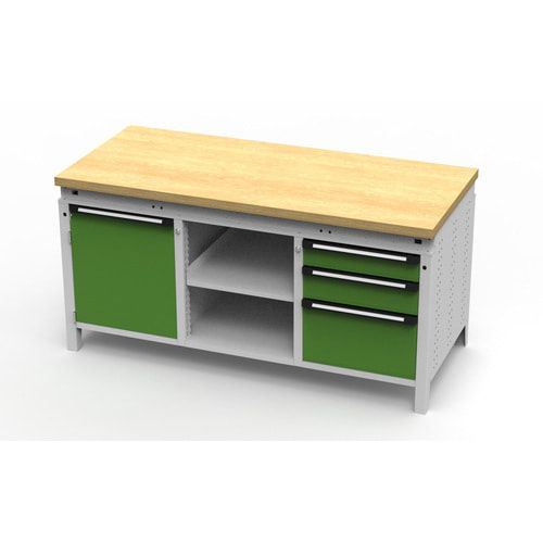 OTTOKIND Werkbank - bündige Arbeitsplatte - 850 x 1.695 x 750 mm (HxBxT) - 3 Schubladen - 1 Schrank - 2 Ablageböden - lichtgrau / anthrazitgrau