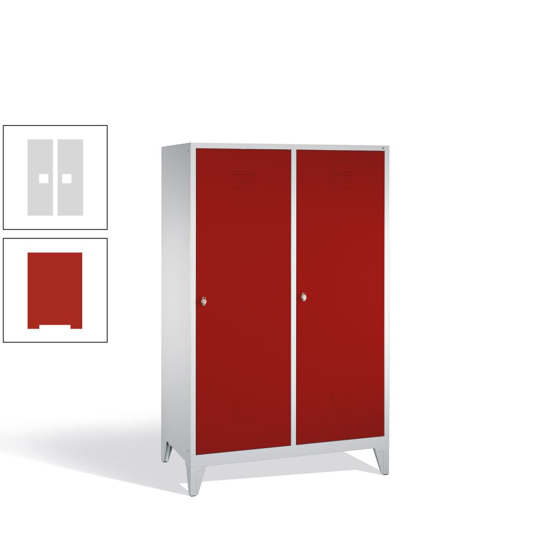 Doppel-Spind mit 2 Großtüren, Garderobenschrank mit Füßen, 4 Abteile a 300 mm, Korpus anthrazitgrau, Tür anthrazitgrau, 1.850 x 1.190 x 500 mm (HxBxT)