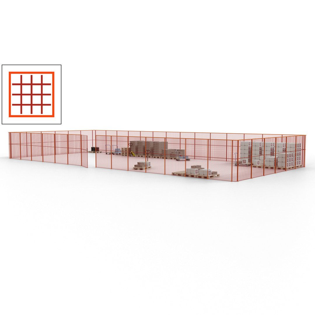 Maschinen Schutzgitter - Hallentrennwand - Sicherheitszaun - Tür - 60 m - 2.200 x 21.400 x 9.400 mm (HxBxT) - enzianblau