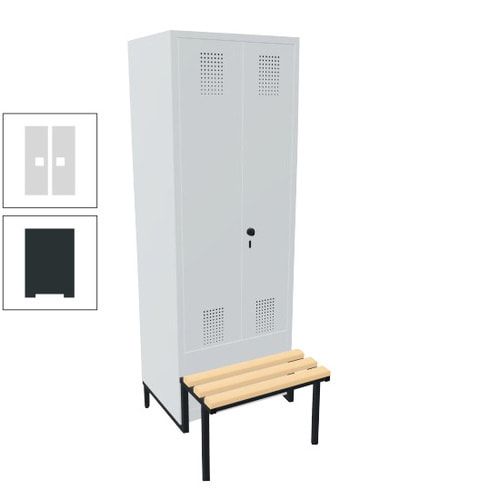 Doppel-Spind, Garderobenschrank, Buche Sitzbank integriert, 2 Abteile a 400 mm, Korpus anthrazitgrau, Tür anthrazitgrau, 1.850 x 800 x 815 mm (HxBxT)