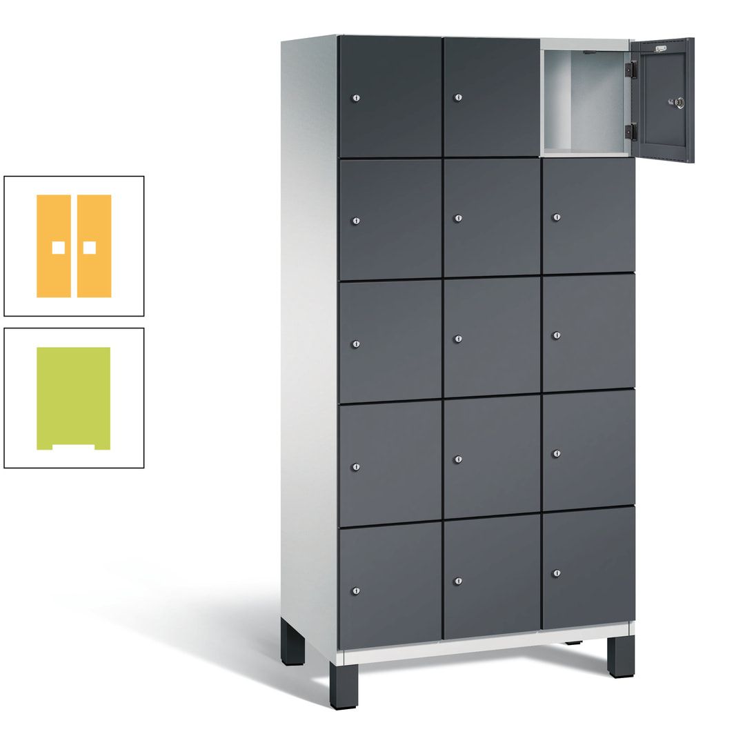Fächerschrank, Stahlschrank, 15 Fächer, Türöffnungsbegrenzer, Füße, 1.980 x 900 x 525 mm (HxBxT), Korpus anthrazitgrau, Front anthrazitgrau