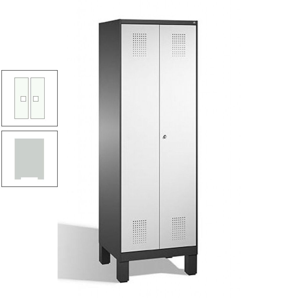 Doppel-Spind, Doppeltüren, Garderobenschrank mit Füßen, 2 Abteile a 300 mm, Korpus anthrazitgrau, Tür anthrazitgrau, 1.850 x 600 x 500 mm (HxBxT)
