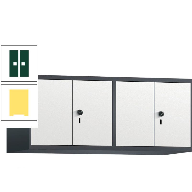Aufsatzschrank, Schrankaufsatz, Türen paarweise, 4 Fächer a 300 mm, Farbe Pastellgelb, Tür anthrazitgrau, 500 x 1.200 x 500 mm (HxBxT)