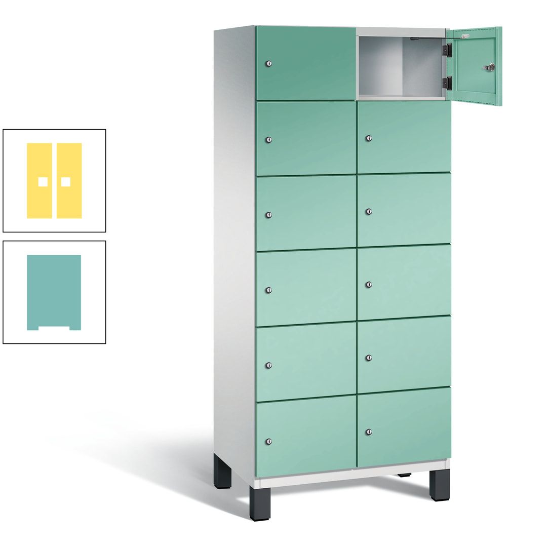 Fächerschrank, Stahlschrank, 12 Fächer, Türöffnungsbegrenzer, Füße, 1.980 x 800 x 525 mm (HxBxT), Korpus anthrazitgrau, Front anthrazitgrau