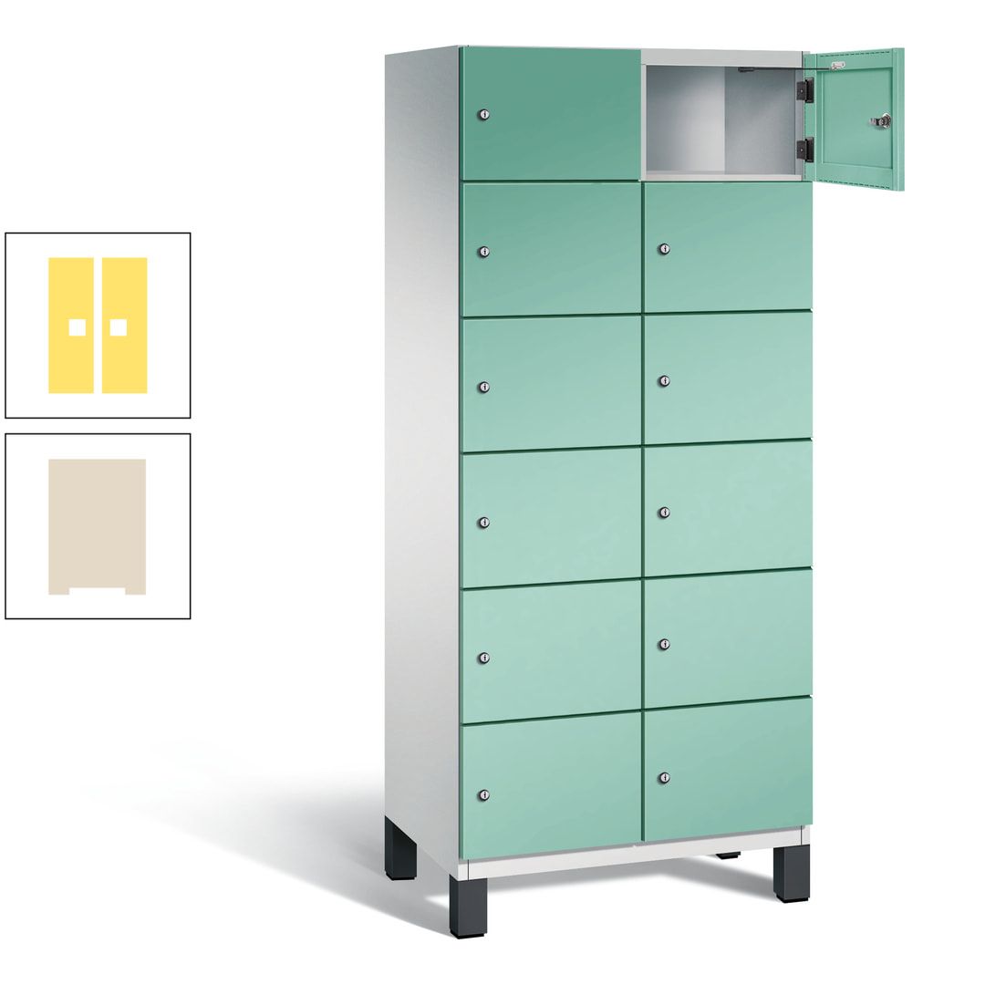 Fächerschrank, Stahlschrank, 12 Fächer, Türöffnungsbegrenzer, Füße, 1.980 x 800 x 525 mm (HxBxT), Korpus anthrazitgrau, Front anthrazitgrau