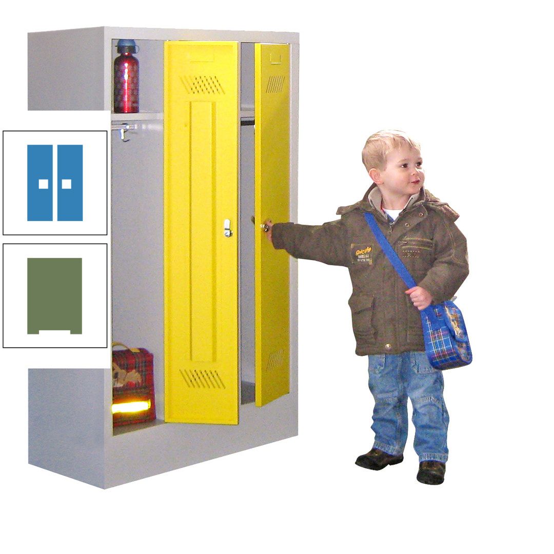 Spindschrank f. Kindergärten - mit Sockel - Höhe 1.300 mm - 2 Abteile a 250 mm - Drehriegel - anthrazitgrau