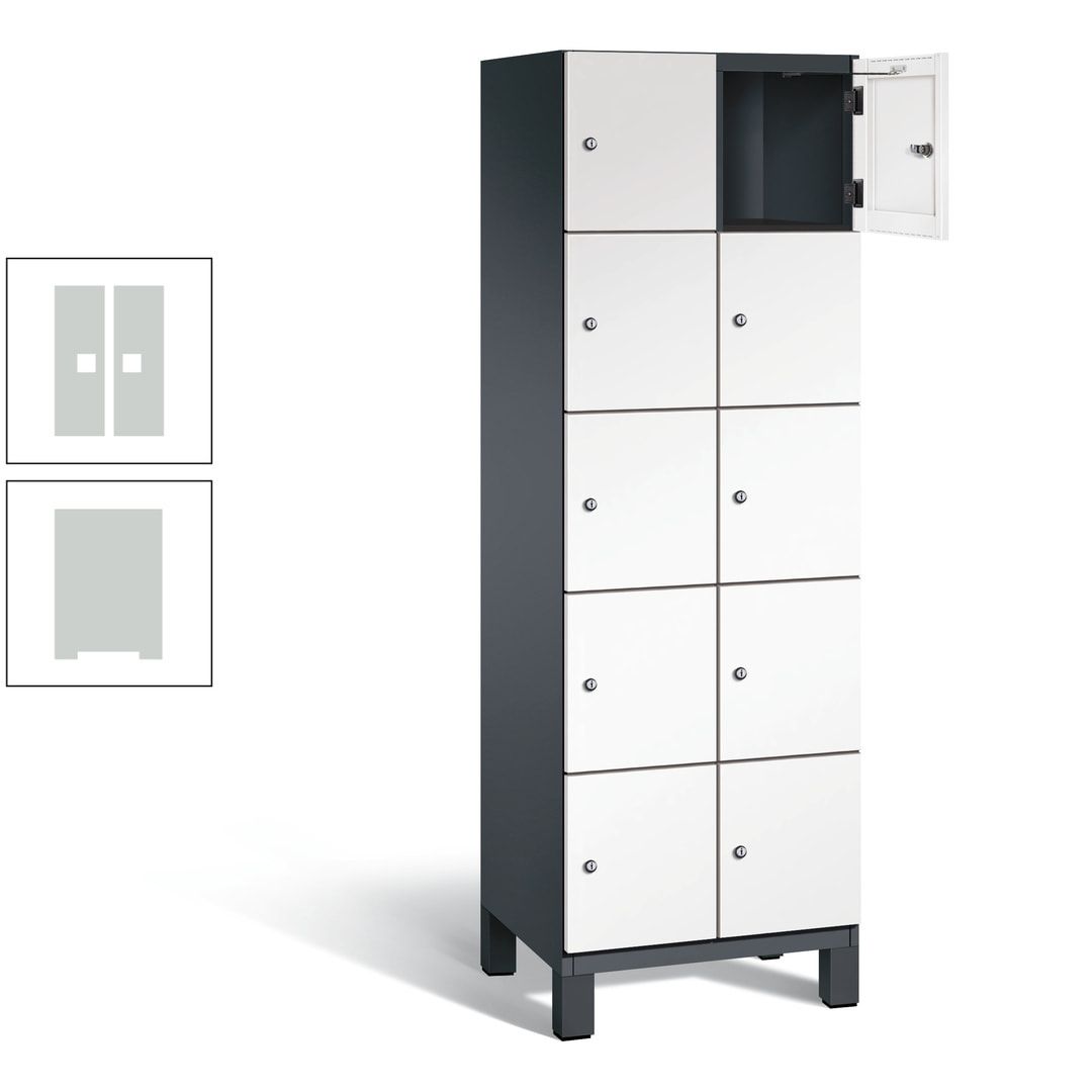 Fächerschrank, Stahlschrank, 10 Fächer, Türöffnungsbegrenzer, Füße, 1.980 x 600 x 525 mm (HxBxT), Korpus anthrazitgrau, Front anthrazitgrau