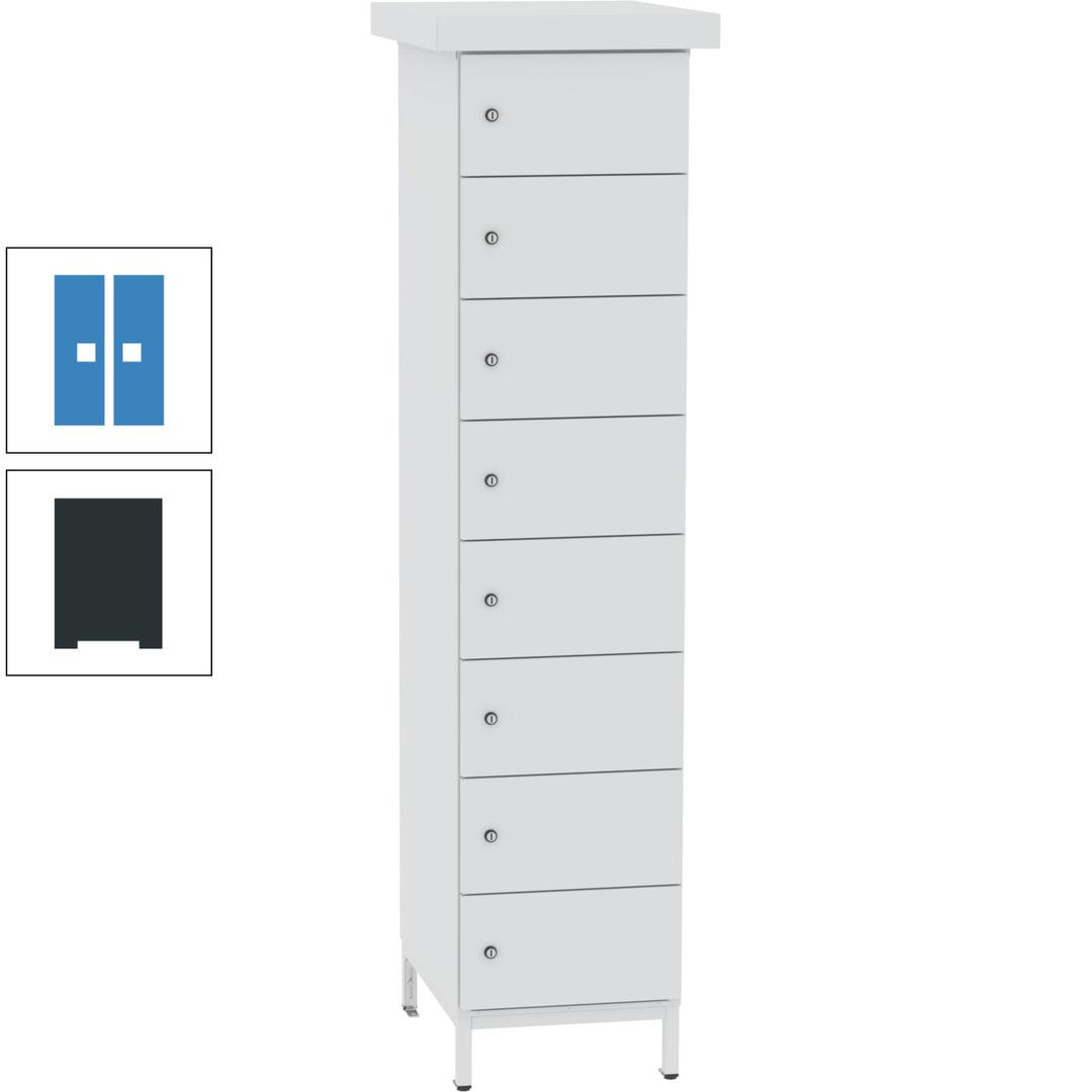 Akkuschrank, Batterieladeschrank, 8 Fächer, Schutzart IP54, Schuko, 1.855 x 400x 570 mm (HxBxT), Korpusfarbe anthrazitgrau, Frontfarbe anthrazitgrau