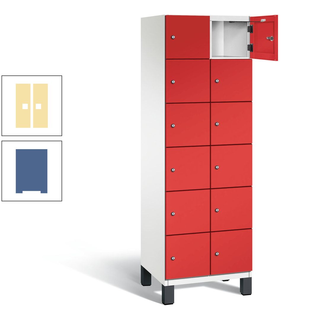 Fächerschrank, Stahlschrank, 12 Fächer, Türöffnungsbegrenzer, Füße, 1.980 x 600 x 525 mm (HxBxT), Korpus anthrazitgrau, Front anthrazitgrau