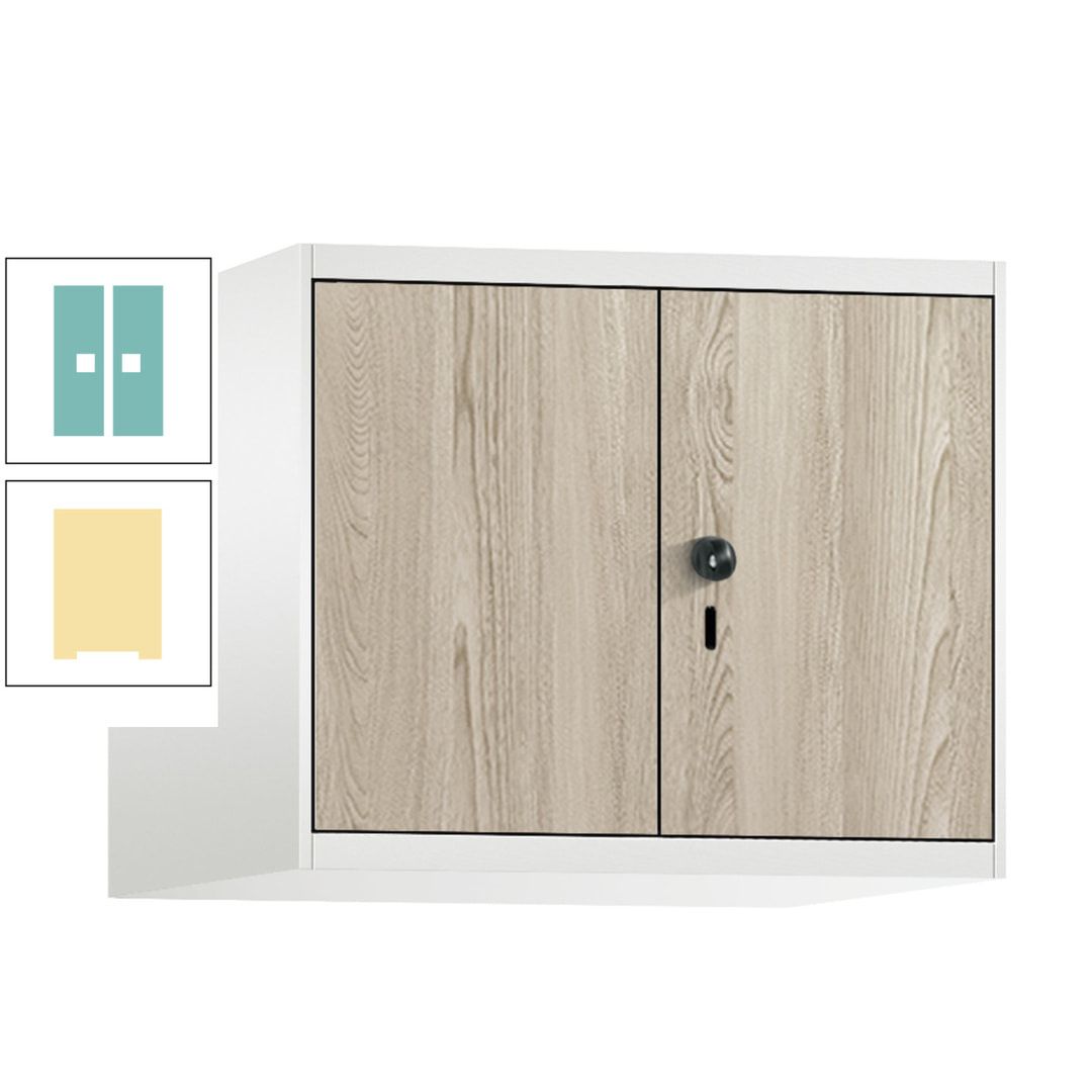 Aufsatzschrank, Schrankaufsatz, Türen paarweise, 2 Fächer a 300 mm, Farbe Pastellgelb, Tür anthrazitgrau , 500 x 600 x 500 mm (HxBxT)