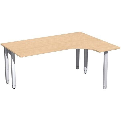 Eckschreibtisch, Ecke rechts, Füße einseitig verkürzt, 4-Fuß Quadrat Pro, höhenverstellbar, 680-800 x 1.600 x 1.200 mm (HxBxT), Dekor Ahorn