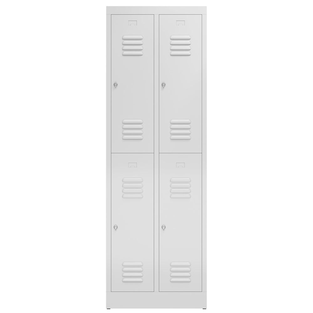 Garderobenschrank, Doppelstockspind, 2 Abteil, 4 Fächer, 1.800 x 590 x 500 mm (HxBxT), Stahl, Drehriegel, Korpus: lichtgrau, Front: anthrazitgrau