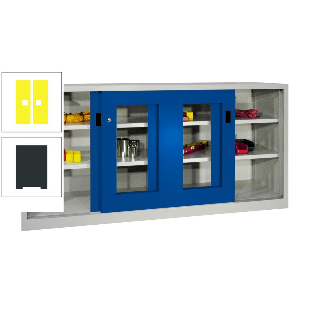 Schiebetürenschrank - Sichtfenstertüren - 1.000x2.000x400 mm (HxBxT) - 4 Böden, gepulvert - Zylinderschloss - anthrazitgrau