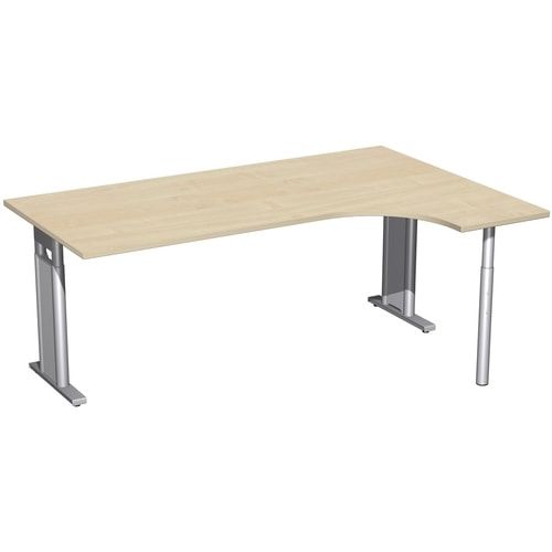 Eckschreibtisch, Ecke rechts, Füße einseitig verkürzt, C-Fuß Pro, höhenverstellbar, 680-820 x 1.600 x 1.200 mm (HxBxT), Dekor Ahorn