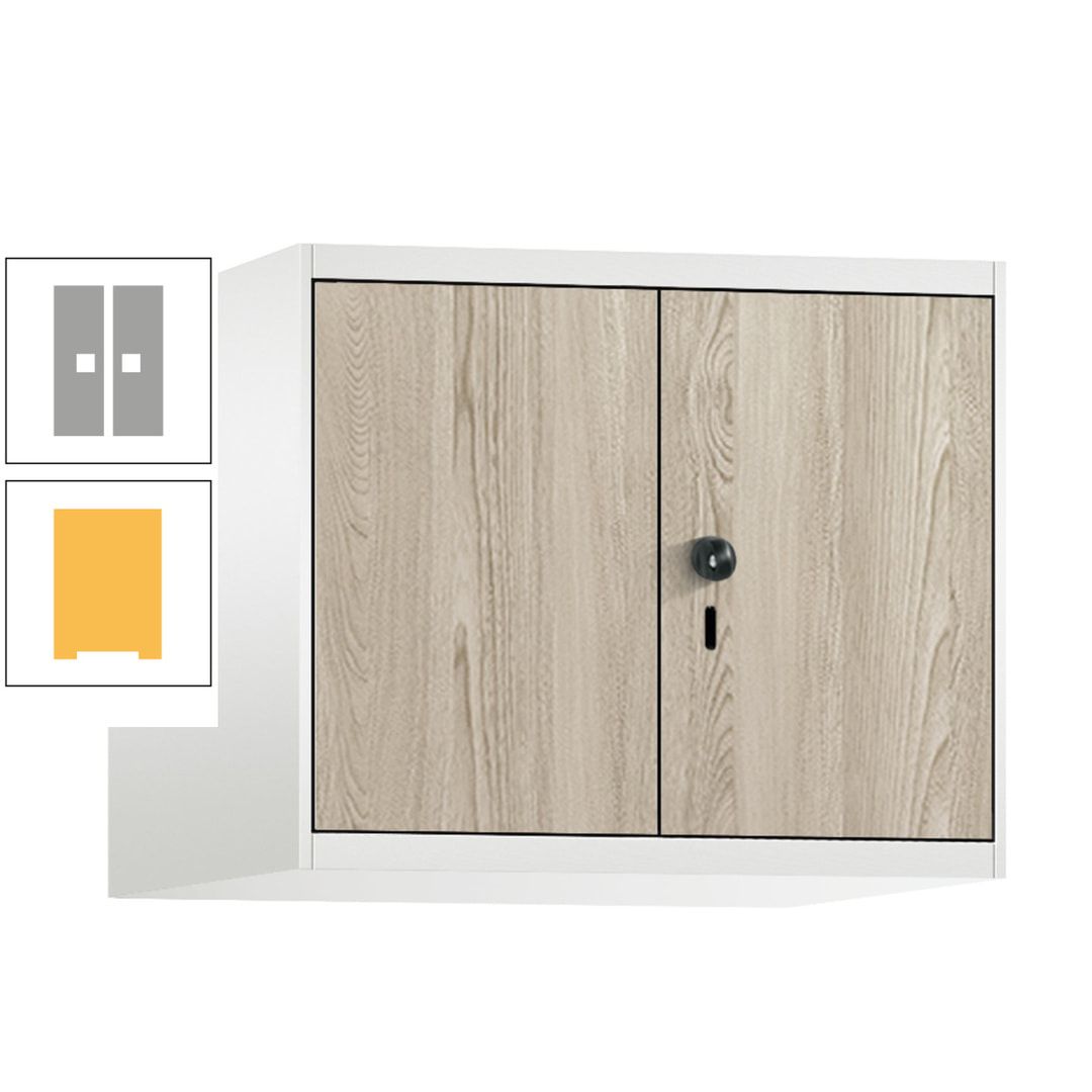 Aufsatzschrank, Schrankaufsatz, Türen paarweise, 2 Fächer a 300 mm, Farbe Pastellgelb, Tür anthrazitgrau , 500 x 600 x 500 mm (HxBxT)