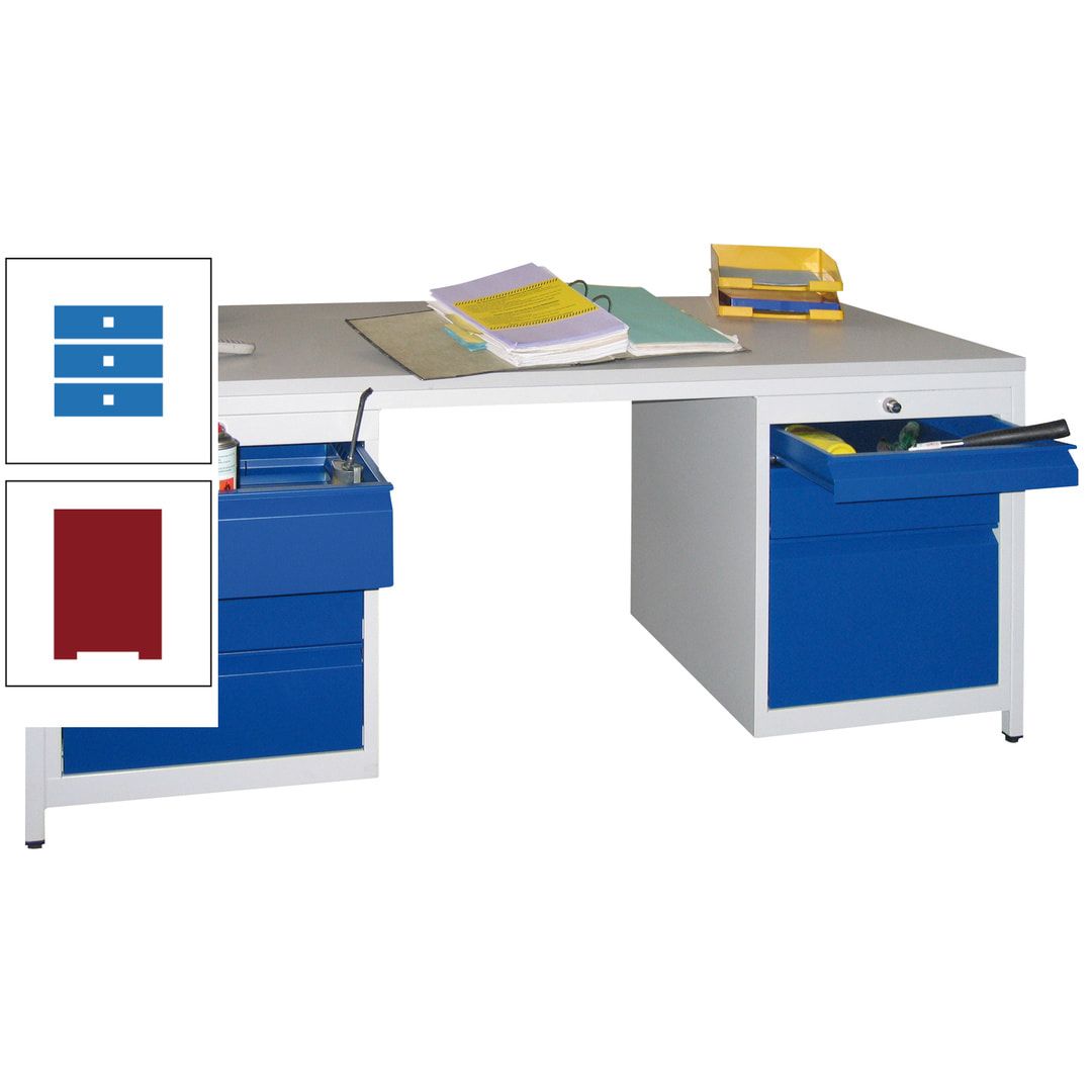 Meisterschreibtisch - 6 Schubladen, 75 / 125 / 150 / 175 / 300 mm - 720 x 1.700 x 800 mm (HxBxT) - anthrazitgrau