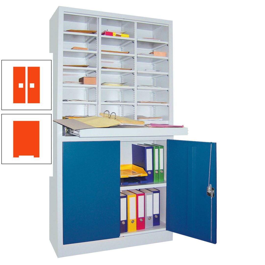 Aktenschrank - Büroschrank mit Sortierstation - 18 Fächer Ordnungsregal - Ausziehboden - 1.950 x 1.000 x 400 mm (HxBxT) - anthrazitgrau