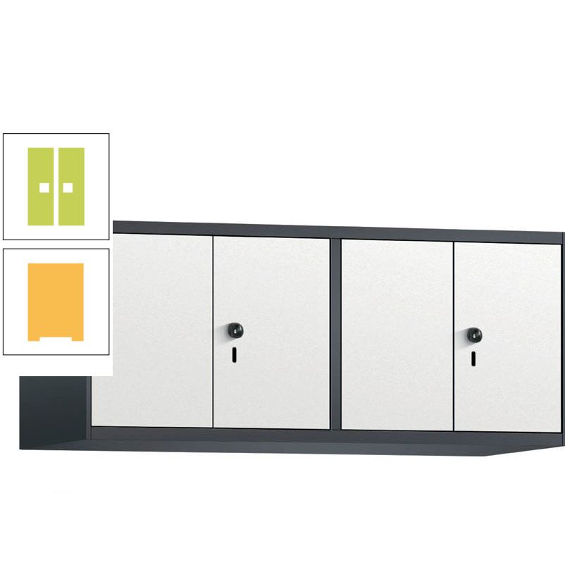 Aufsatzschrank, Schrankaufsatz, Türen paarweise, 4 Fächer a 300 mm, Farbe Pastellgelb, Tür anthrazitgrau, 500 x 1.200 x 500 mm (HxBxT)