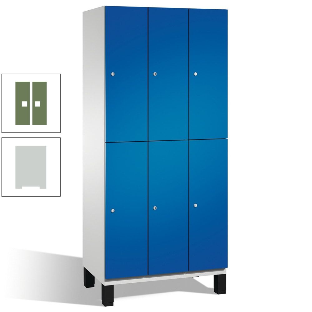 Fächerschrank, Stahlschrank, doppelstöckig, 6 Fächer, Füße, Korpus anthrazitgrau, Tür anthrazitgrau, 1.980 x 900 x 525 mm (HxBxT)