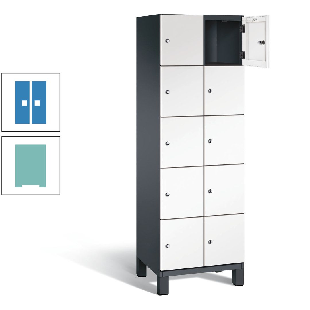 Fächerschrank, Stahlschrank, 10 Fächer, Türöffnungsbegrenzer, Füße, 1.980 x 600 x 525 mm (HxBxT), Korpus anthrazitgrau, Front anthrazitgrau