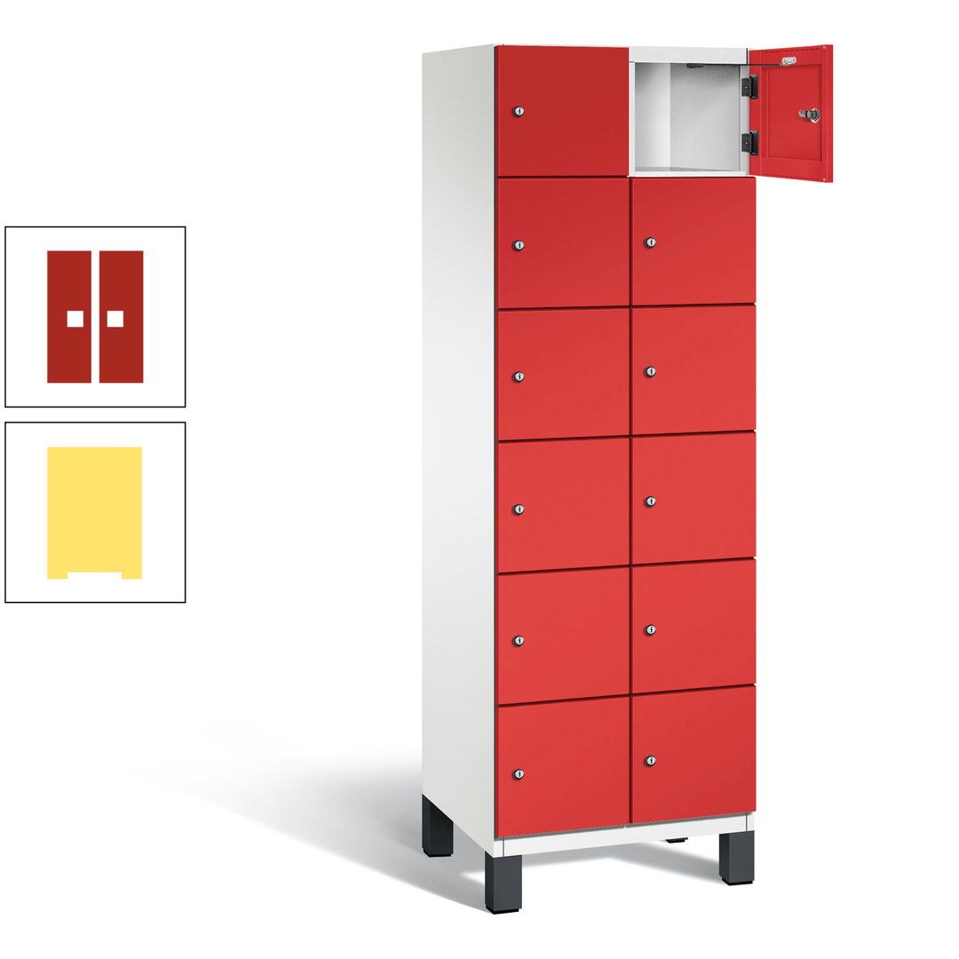 Fächerschrank, Stahlschrank, 12 Fächer, Türöffnungsbegrenzer, Füße, 1.980 x 600 x 525 mm (HxBxT), Korpus anthrazitgrau, Front anthrazitgrau
