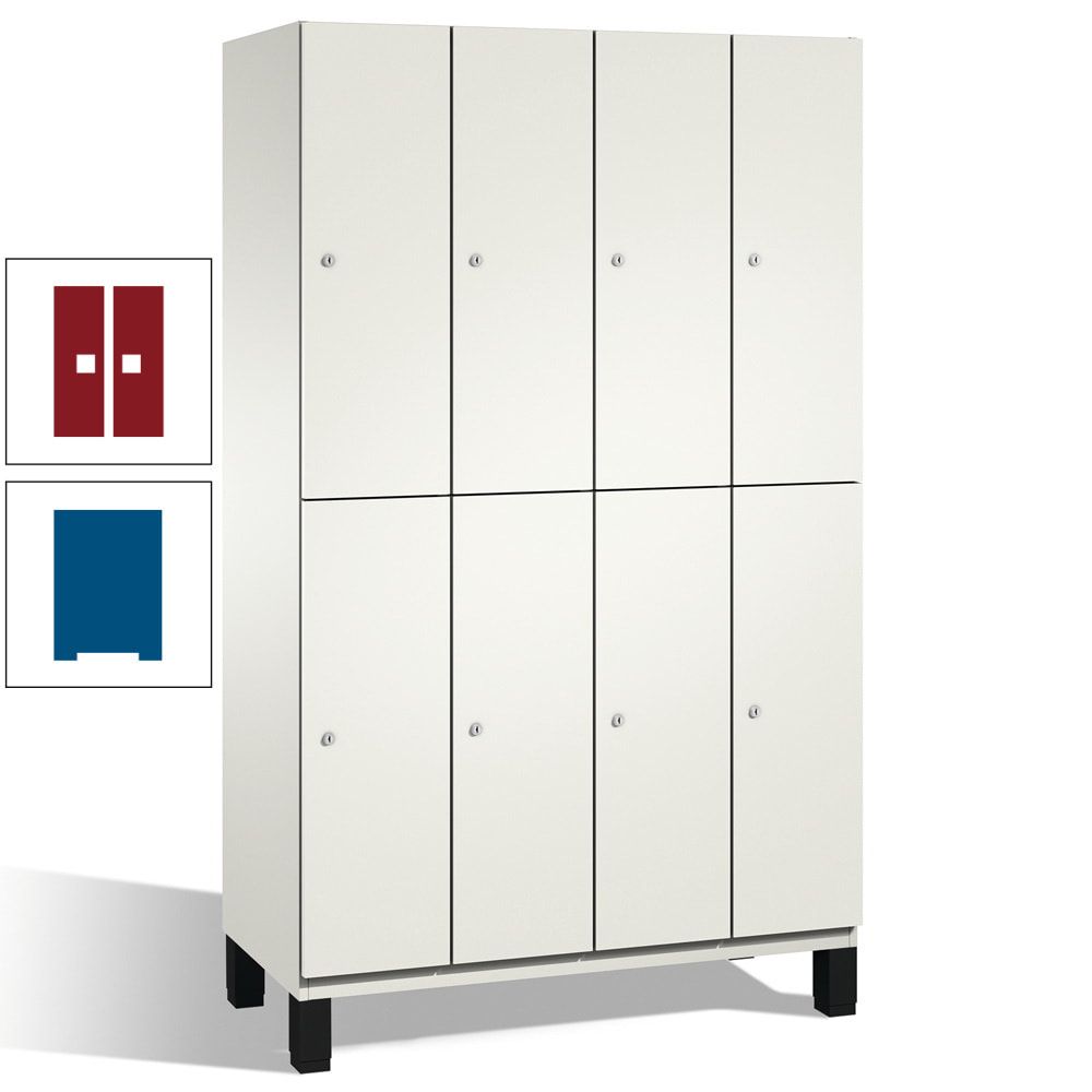 Fächerschrank, Stahlschrank, doppelstöckig, 8 Fächer, mit Füßen, Korpus enzianblau, Tür Fernblau, 1.980 x 1.200 x 525 mm (HxBxT)