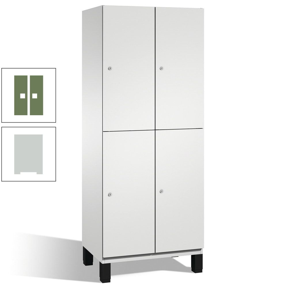 Fächerschrank, Stahlschrank, doppelstöckig, 4 Fächer, Füße, Korpus anthrazitgrau, Tür anthrazitgrau, 1.980 x 600 x 525 mm (HxBxT)