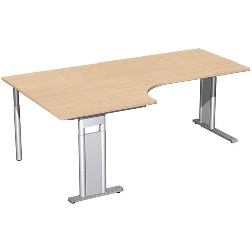 Eckschreibtisch, Eckteil 800 mm, links, Füße einseitig verkürzt, C-Fuß Pro, höhenverstellbar, 680-820 x 1.600 x 1.200 mm (HxBxT), Dekor Ahorn