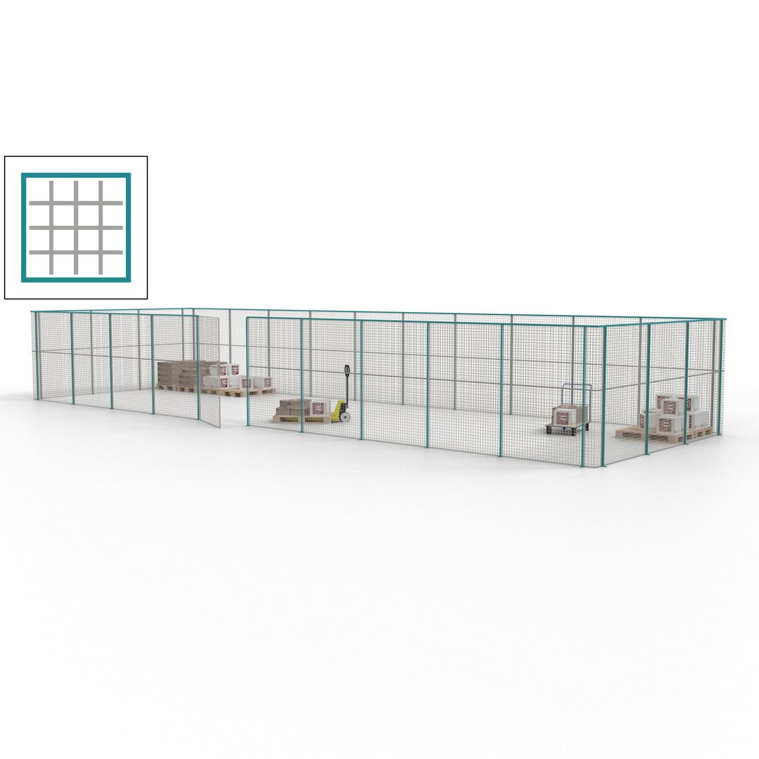 Maschinen Schutzgitter - Hallentrennwand - Sicherheitszaun - Tür - 39 m - 2.200 x 15.400 x 4.900 mm (HxBxT) - enzianblau