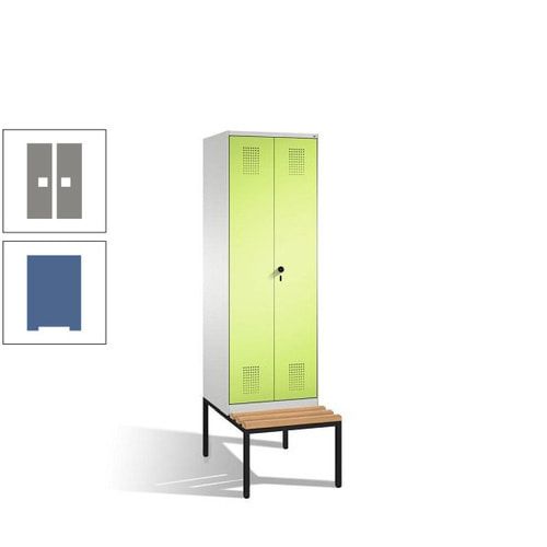 Doppel-Spind, Garderobenschrank, Buche Sitzbank untergebaut, 2 Abteile a 300 mm, Korpus anthrazitgrau, Tür anthrazitgrau, 2.090 x 600 x 815 mm (HxBxT)