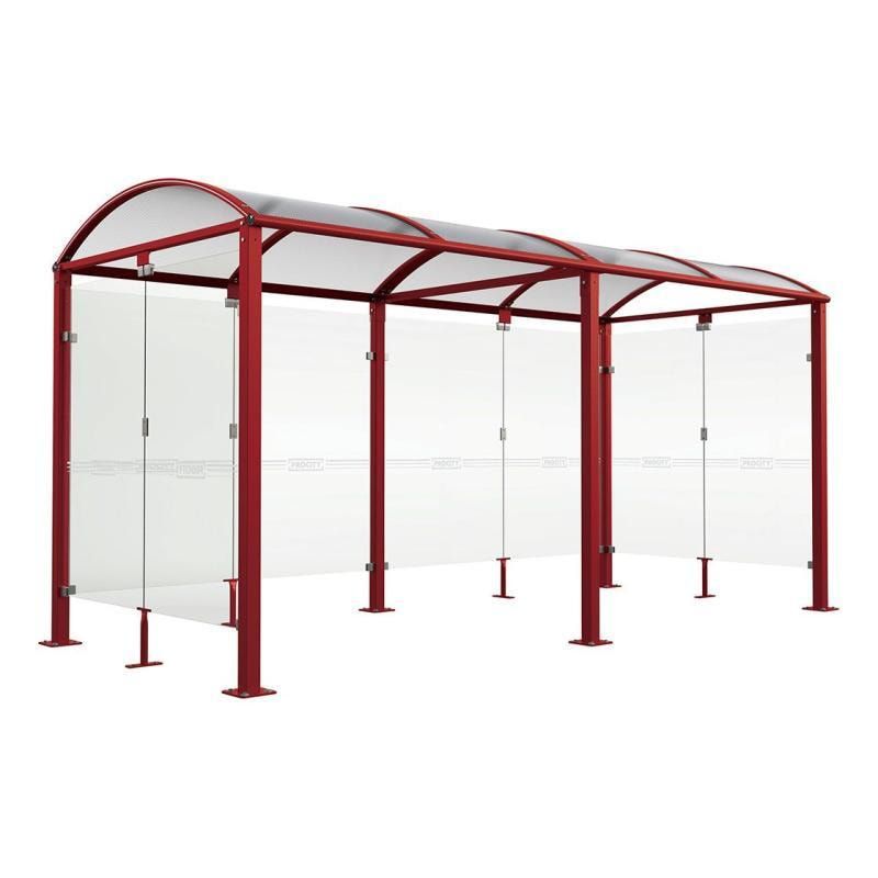 Fahrradunterstand, Fahrradüberdachung, All-in-One + Zusatz, Sicherheitsglas, 2.635 x 5.000 x 2.090 mm (HxBxT), auf Bodenplatten, Farbe enzianblau