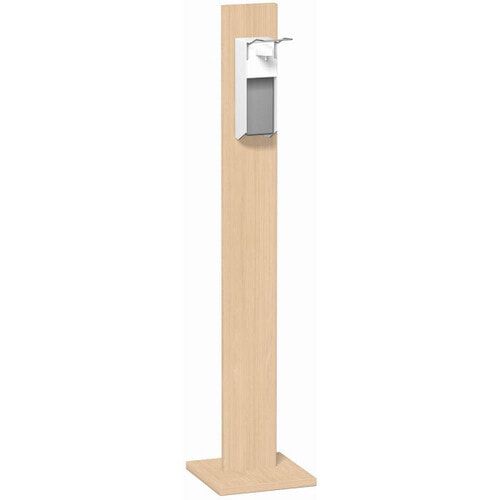 Hygienesäule, Desinfektionsmittelspender, 1l Tankvolumen, wiederbefüllbar, Ellenbogenhebel, Alugehäuse, 1.400 x 300 x 300 mm (HxBxT), Dekor Ahorn