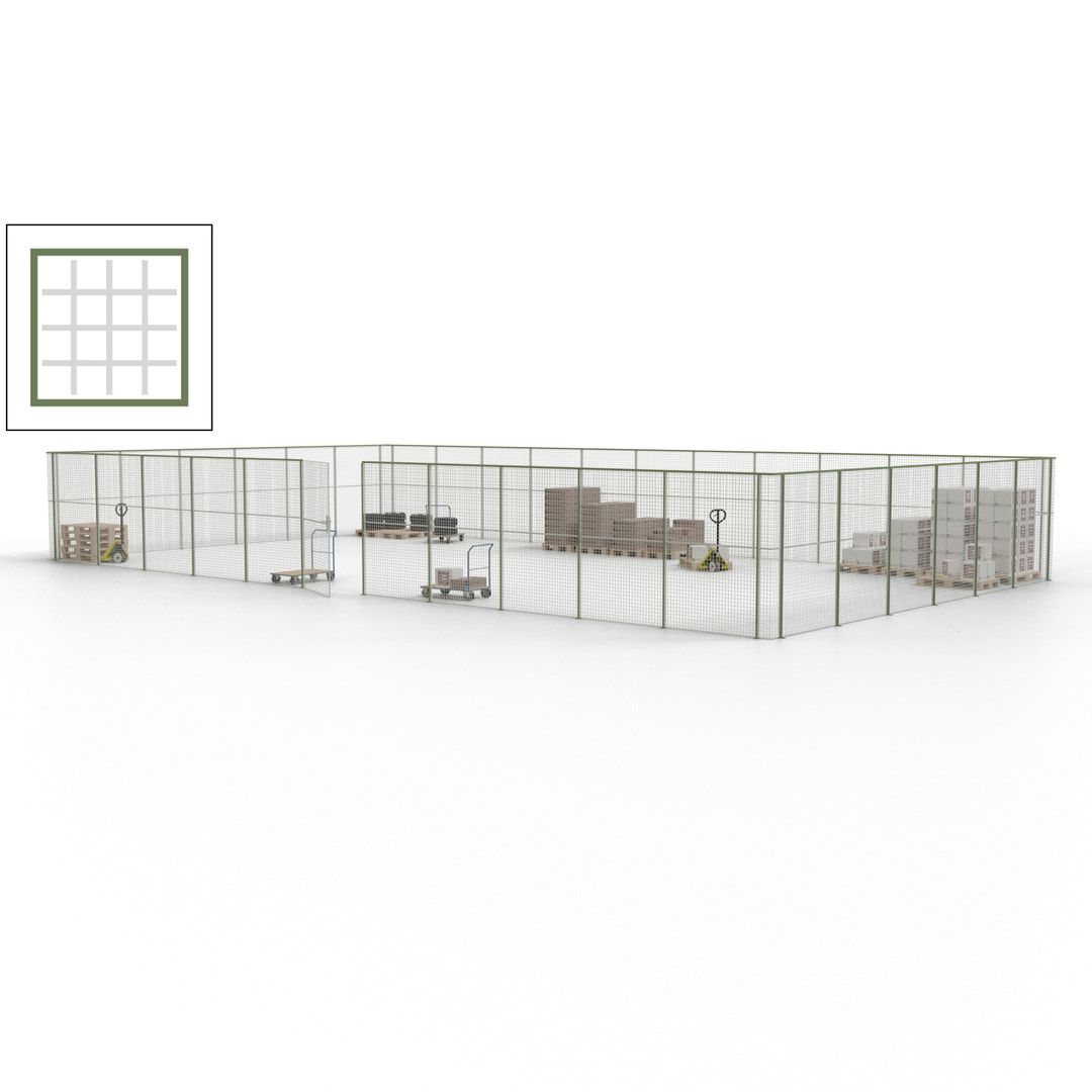 Maschinen Schutzgitter - Hallentrennwand - Sicherheitszaun - Tür - 51 m - 2.200 x 16.900 x 9.400 mm (HxBxT) - enzianblau