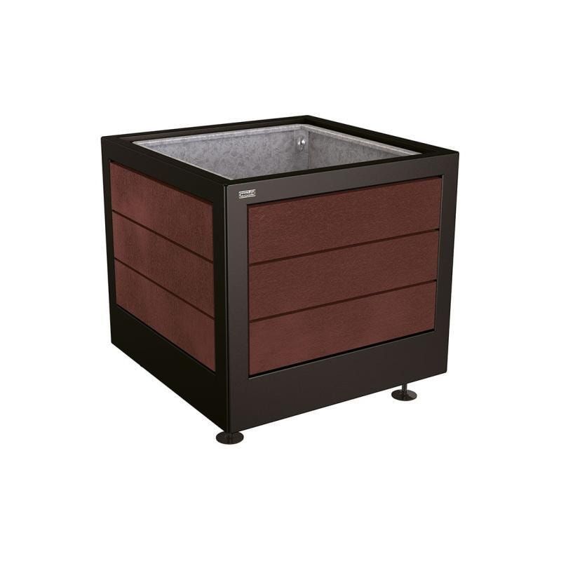 Pflanzbehälter, Stahl, recyclebarer Kunststoff, verstellbare Füße, Innen Blech fvz mit Verladungsgriffen, 700 x 800 x 800 mm (HxBxT), enzianblau