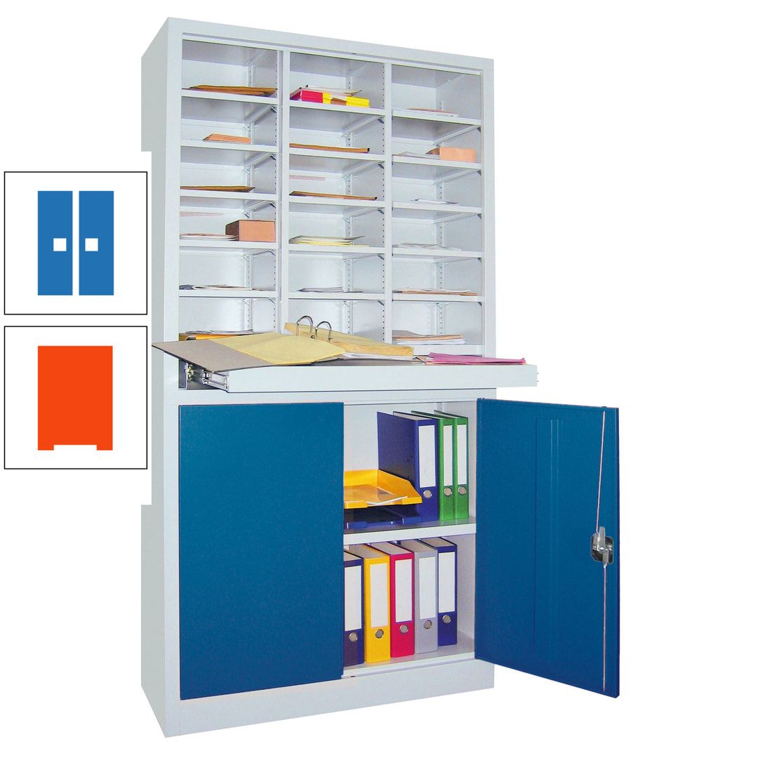 Aktenschrank - Büroschrank mit Sortierstation - 18 Fächer Ordnungsregal - Ausziehboden - 1.950 x 1.000 x 400 mm (HxBxT) - anthrazitgrau