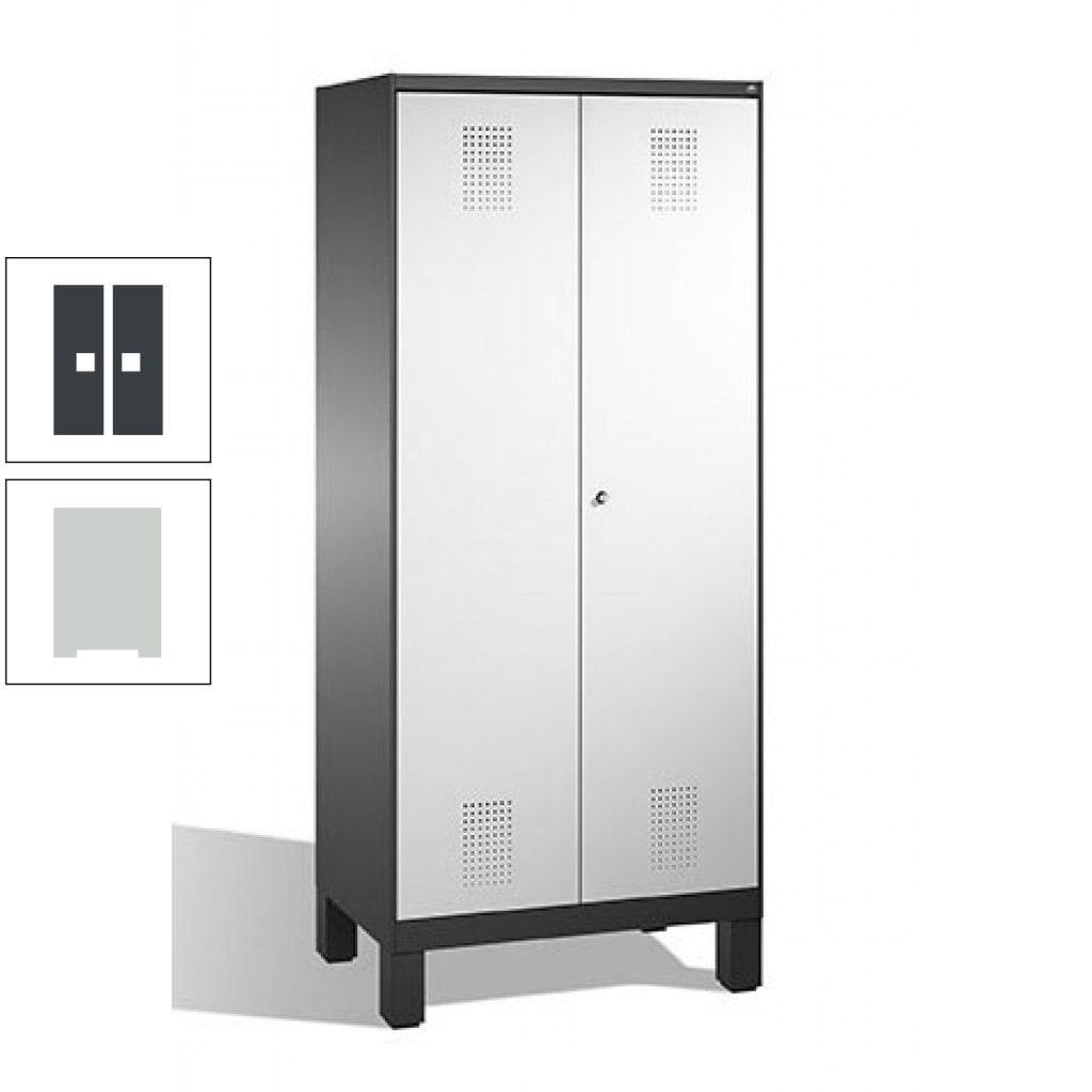 Mehrzweckschrank, Doppeltüren, auf Füßen, 2 Abteile a 400 mm, Korpus anthrazitgrau, Tür anthrazitgrau, 1.850 x 800 x 500 mm (HxBxT)
