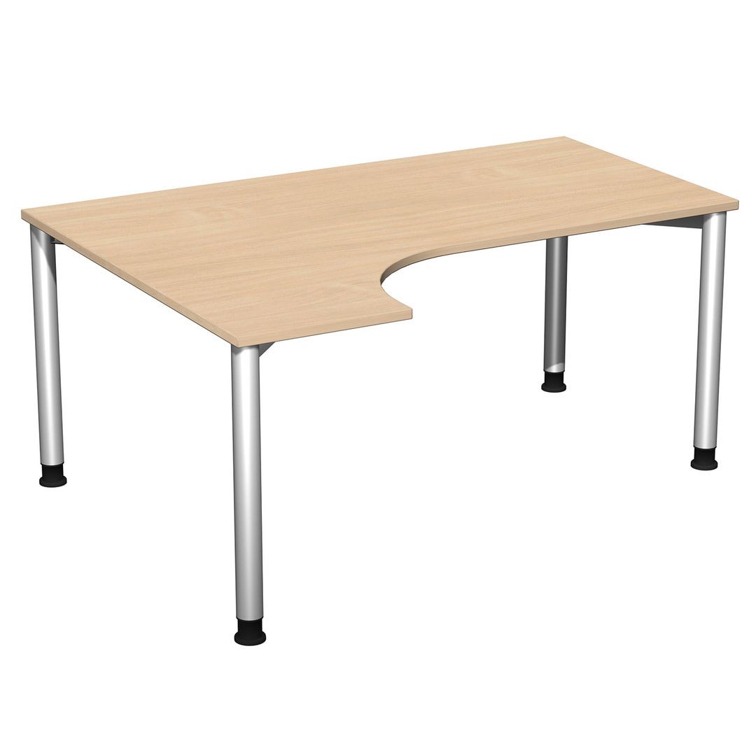 Eckschreibtisch mit einseitig verkürzten Füßen, 4-Fuß Flex, Ecke links, Höhe 680-800 mm, 1.600 x 1.200 mm (BxT), Gestell anthrazit, Ahorn