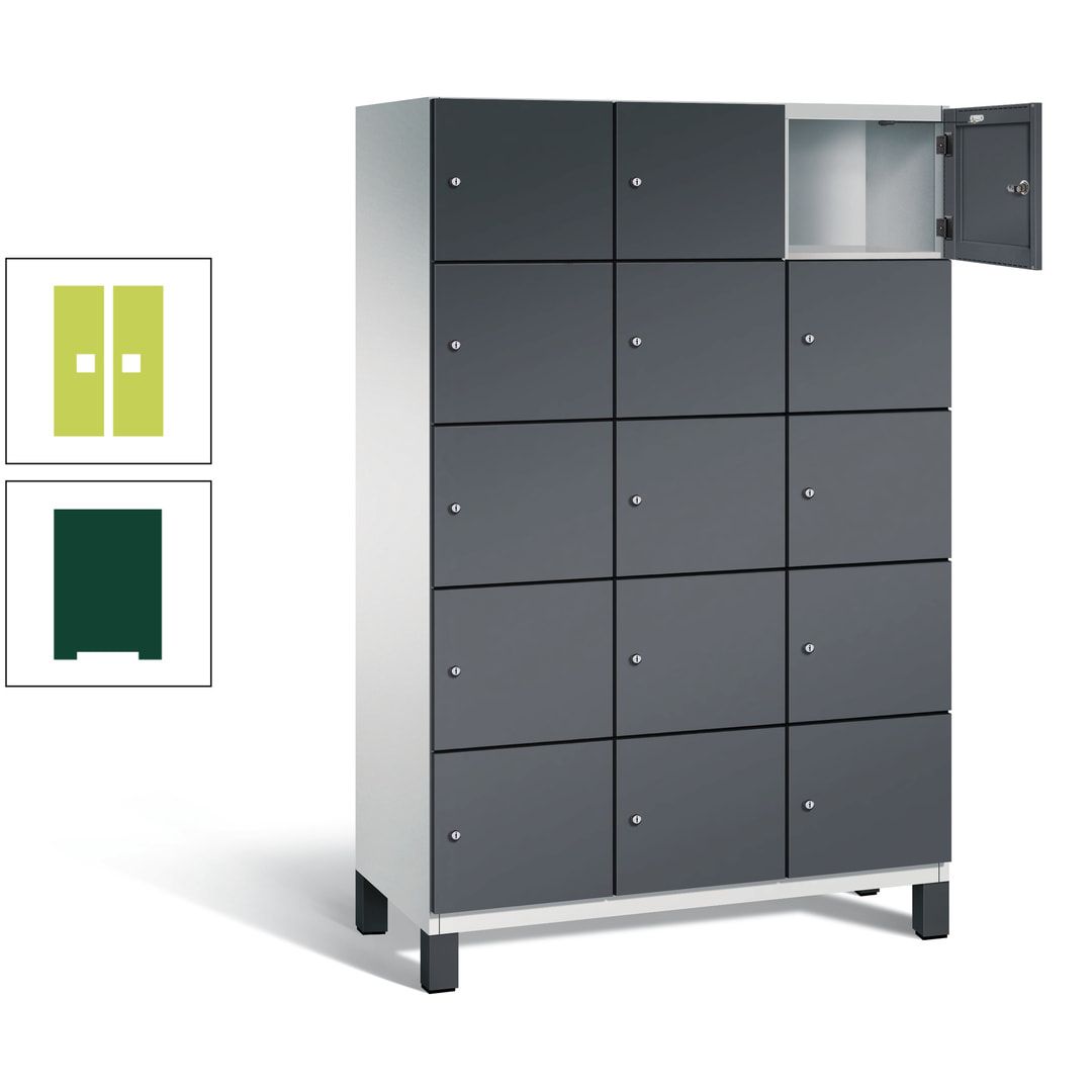 Fächerschrank, Stahlschrank, 15 Fächer, Türöffnungsbegrenzer, Füße, 1.980 x 1.200 x 525 mm (HxBxT), Korpus anthrazitgrau, Front anthrazitgrau