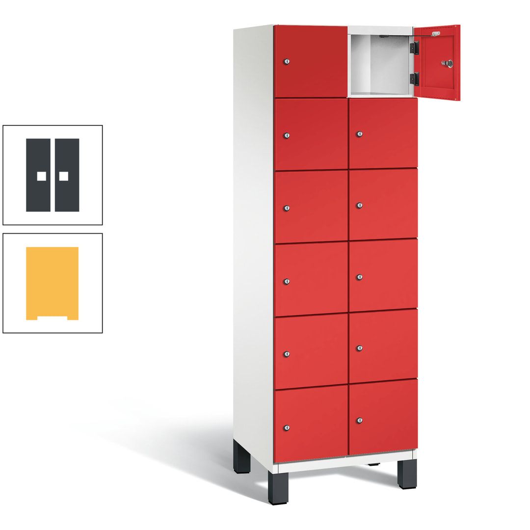 Fächerschrank, Stahlschrank, 12 Fächer, Türöffnungsbegrenzer, Füße, 1.980 x 600 x 525 mm (HxBxT), Korpus anthrazitgrau, Front anthrazitgrau
