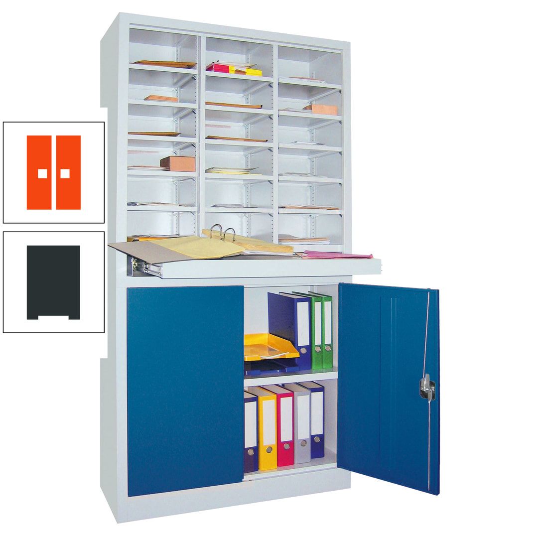 Aktenschrank - Büroschrank mit Sortierstation - 18 Fächer Ordnungsregal - Ausziehboden - 1.950 x 1.000 x 400 mm (HxBxT) - anthrazitgrau