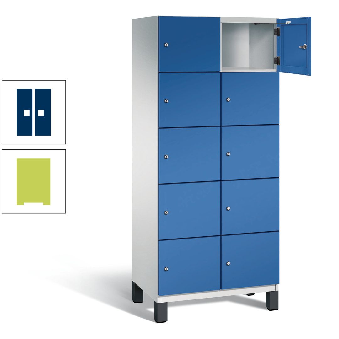 Fächerschrank, Stahlschrank, 10 Fächer, Türöffnungsbegrenzer, Füße, 1.980 x 800 x 525 mm (HxBxT), Korpus anthrazitgrau, Front anthrazitgrau