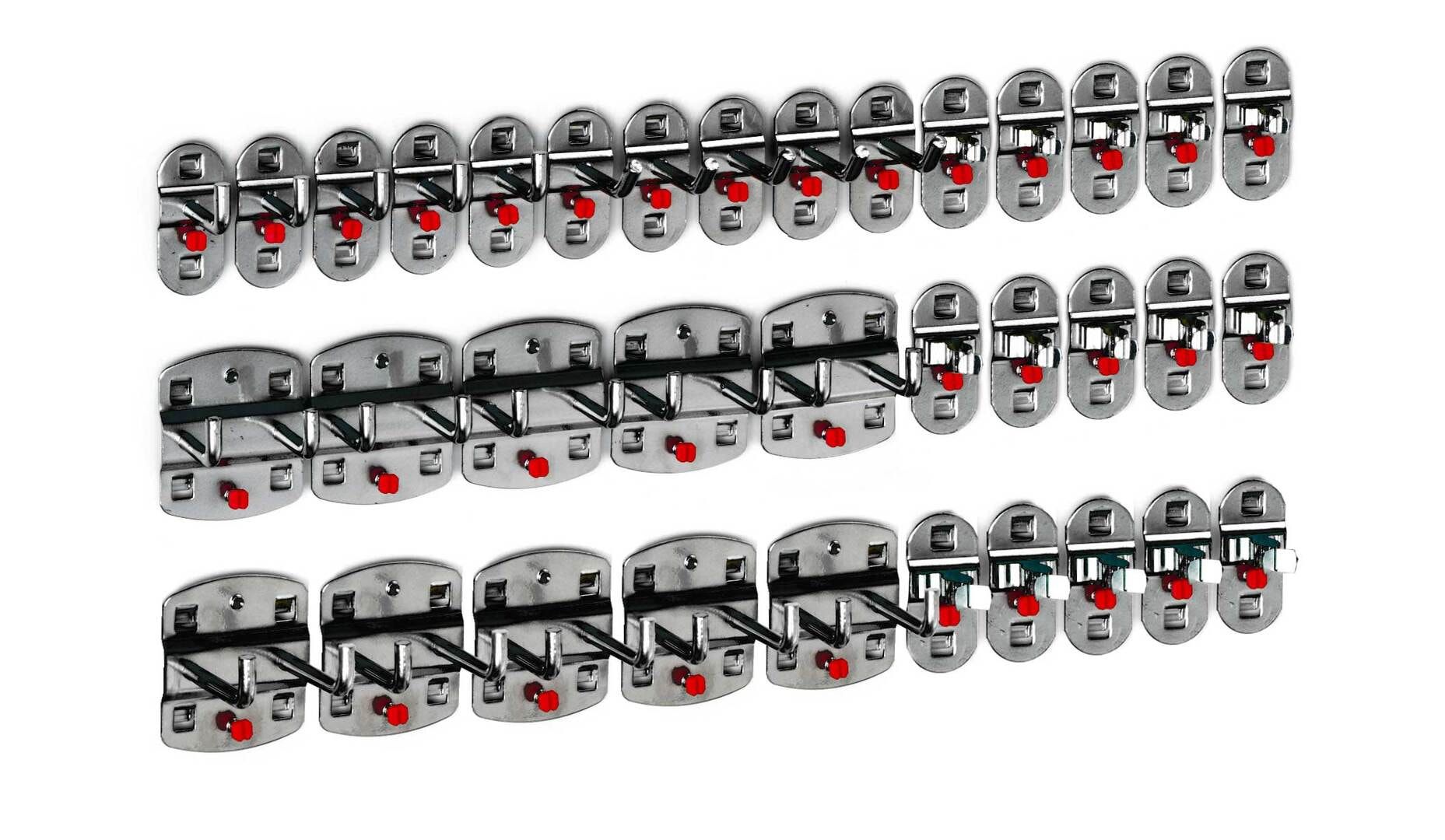 Werkzeughalterset, Hakenset, 35-teilig, für Lochplatten, Schraubsystem, Farbe Aluminium