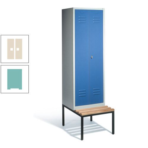 Doppel-Spindschrank, Buche Sitzbank untergebaut, 2 Abteile a 300 mm, Korpus lichtgrau, Tür anthrazitgrau, 2.090 x 610 x 815 mm (HxBxT)